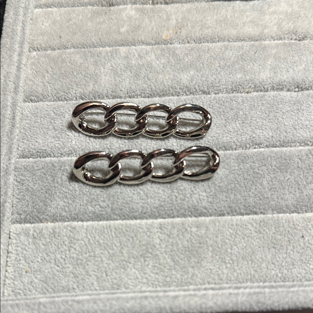 Silver Chain Link Broach set or Scarf Pin Set Silver